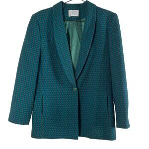 Miss Pendleton Women's Green Purple Blue Check Tweed Virgin Wool Blazer Size 8